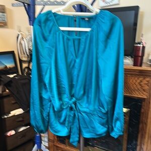 INC International Concepts Blue Tie Front Long Sleeve Blouse